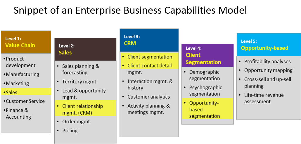 CRM capabilities - snippet of enterprise capabilities