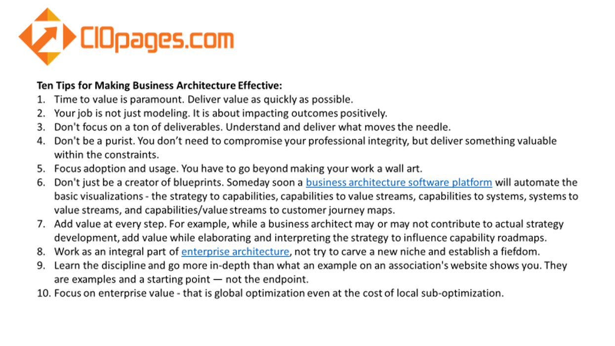 Effective Business Architecture - Top Ten Tips